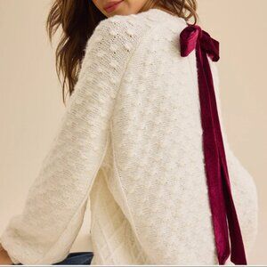 Altar'd State Lorena Velvet Bow Back Sweater Pullover Crew neck Small NWT